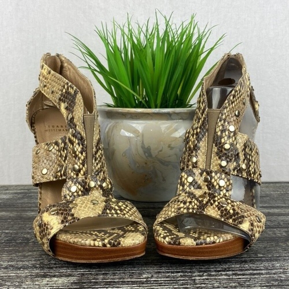 Stuart Weitzman Python Snake Print Cage Stud Heel… - image 5